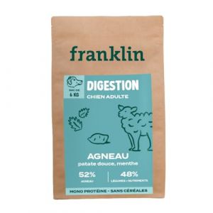 Franklin Protéinée – Croquette Hypoallergénique Chien – 6kg – sans Céréales – Mono-protéine – Estomacs Sensibles – Forme Ronde 13mm – Agneau, Patate Douce, Menthe (Franklin Pet Food, neuf)