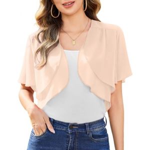 Aottori Cardigan Boléro Court Femme en Mousseline de Soie Gilet à Manches Évasées Courte Boléro Veste Elégant Chic pour Robe Bretelle Mariage Abricot M (yyh-eu, neuf)