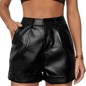 ORANDESIGNE Pantalon en Cuir pour Femmes Sexy Mode Skinny Stretch Court Leggings Taille Haute Elastique PU Cuir Pantalon Push Up Fesse Shorties J Noir XS (Wowmart Zoo X., neuf)