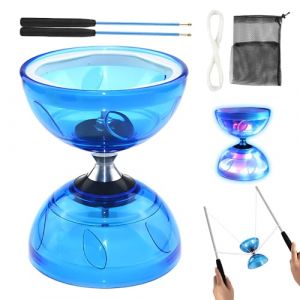 KUWUNG Diabolo LED avec roulement &agrave; billes, 4,5 mm - Diabolo lumineux - Kit de jonglage avec baguettes manuelles - Roue libre - Outil de cirque pour adultes, d&eacute;butants et professionnels (bleu) (KUWUNG, neuf)