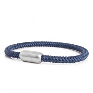 Akitsune Silvus Bracelet en Nylon | 5mm d'paisseur | Bijoux de Bras Femme Homme Bracelet en Acier Inoxydable Fermeture magntique - Argent Mat - Bleu Marine 22,5cm (Blackskies GmbH, neuf)