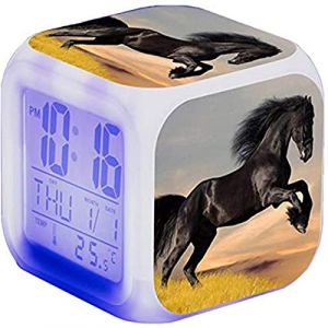Réveil cheval - Alarme animale - LED - Avec veilleuse - Glowing - Avec affichage lumineux - Cadeau d'anniversaire pour enfants (11) (TU WEN, neuf)