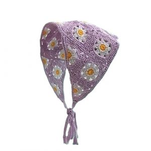 Foulard Triangle Cheveux Bandeau triangulaire fait main au crochet, fleur, fraise, foulard, chapeau, bandeau tricot&eacute; for filles, serviette(PURPLE DAISY) (huxiaohong666, neuf)