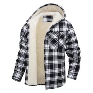 VDDTAGAM Chemise pour Homme Sherpa Polaire &agrave; Carreaux Doubl&eacute;e Veste &agrave; Capuche Doublure Manteau Veste d'hiver avec Poches Flanelle Chemise Hommes Carreaux Sweat Capuche (Black,L) VDD222 (VDDTAGAM, neuf)