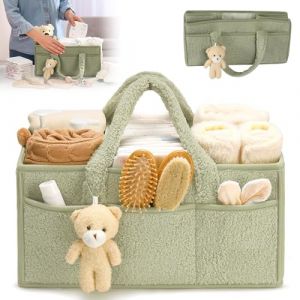 HOVCEH Panier Rangement Bébé, Portable Rangement Couches Bebe, Feutre Distributeurs de Couches et Range-couches avec Poignée, Grand Organisateur de Couches Bébé pour Voyager (Vert) (FMKJEU, neuf)