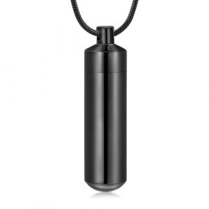 VCCWYQK Collier urne cylindrique pour cendres - Bijou souvenir - Collier avec flacon en verre pour femmes et hommes - Porte-cendres (A-noir) (VCCWYQK JEWELRY, neuf)