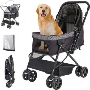 Joyfultails Poussette Pliable Chien/Chat 20kg Capacité - Buggy Tout Terrain avec Toit Amovible, Poignée Ergonomique et Roues Verrouillables & Housse Imperméable, Noir (SHXIONGBING, neuf)