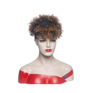Perruque courte bouclée crépue afro châtain clair de 15 cm, perruque bandeau synthétique avec frange for femme (xiaoxiwenuk, neuf)