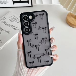XIZYO Coque pour Samsung Galaxy S23, Mignon Mat Translucide N&oelig;ud Papillon Ruban Motif Antichoc Coque, Housse Luxe Esth&eacute;tique Souple TPU pour Filles Femmes, Ruban Papillon/Noir (XIZYO, neuf)