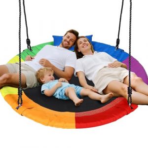 Lischwert Balançoire nid d'oiseau avec coussin, balançoire pour enfant avec corde réglable en hauteur de 120 à 180 cm, capacité de charge jusqu'à 300 kg, balançoire pour l'intérieur et l'extérieur (sjwndw, neuf)