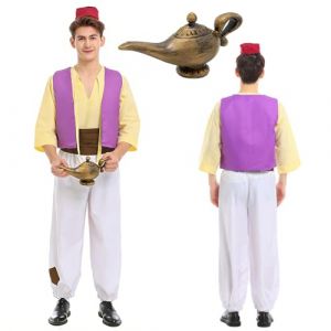 NAVESO D&eacute;guisement Carnaval Homme, D&eacute;guisement Arabe avec Gilet de Prince Arabe, Lampe, Chemises, Chapeaux, Pantalons, Costume Carnaval Adulte pour Soir&eacute;es D&eacute;guis&eacute;es, Cosplay, Halloween, L (SHIZHEN-EU, neuf)