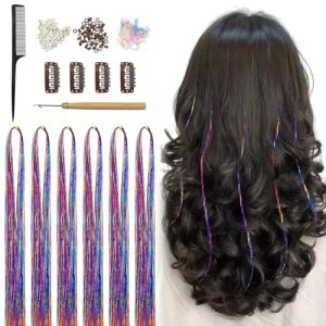 XQMMGO Guirlande de cheveux, guirlande de cheveux de 120 cm, kit de 1200 mèches de cheveux à paillettes, mèches de paillettes, extension de cheveux pailletées(couleurs mélangées) (YYU Stock fun, neuf)