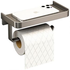 Porte Papier Toilette Mural avec Support - Porte Rouleau WC Gris Anthracite Mat - Installation sans Percage ou Vis (Adhésif Fort Inclus) - Dérouleur Anti-Chute, Multifonction pour Salle de Bain, WC (Qifeitech, neuf)