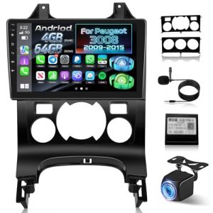 NHOPEEW 4+64G Radio Voiture pour Peugeot 3008 2009-2015 - Radio Android 9 Pouces avec sans Fil Carplay et Android Auto - Mirror Link 32EQ DSP &Eacute;cran Divis&eacute; + Cam&eacute;ra de Recul & Microphone (Tianju-EU, neuf)