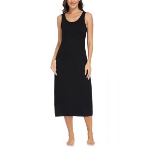 Lovasy Fond de Robe Longue Lingerie Femme en Modal sous Robe &Eacute;l&eacute;gant Col Rond avec Bretelles Larges Sexy Slip Chemise de Nuit Antistatique Gainant,A-Noir,L (Lovasy Direct, neuf)