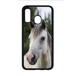 FunKaz Coque pour Samsung Galaxy A40 - d&eacute;cor T&ecirc;te de Cheval Blanc - Coque Noire TPU (ECOCAPS, neuf)
