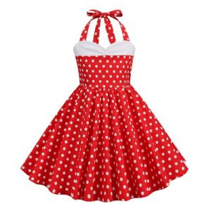 Robe Cérémonie Vintage Fille Enfant Robe Rockabilly Année 50/60 Retro à Pois Polka Dot Imprimé Floral Robe Pin Up de Soirée Fête Cocktail Noël Mariage sans Manches A-Ligne Dress Princesse 3-8 Ans (⭐⭐⭐⭐⭐AEGJEGVD(5-15 jours Arrivé), neuf)