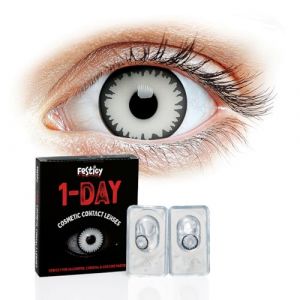 Festicy Lentille Blanche I Lentilles fantaisie sans correction I Lentille couleur halloween pour lentille vampire I Lentille halloween blanche I Halloween et accessoire halloween adulte (Consantra, neuf)