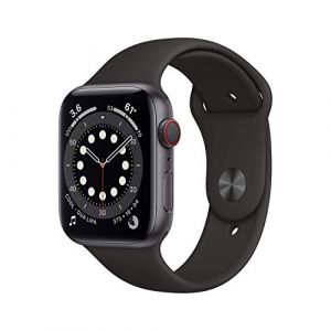 Apple Watch Series 6 (GPS + Cellulaire, 44MM) Bo&icirc;tier en Aluminium Gris Sid&eacute;ral avec Bracelet Sport Noir (Reconditionn&eacute;) (GRADE MOBILE EU, neuf)