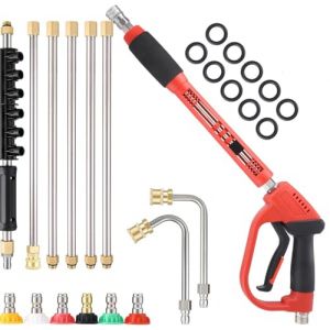 Lance de Nettoyage Haute Pression 5000 PSI, Pistolet avec 6 Extensions et 2 Tiges Courbes, 6 Embouts de Pulvérisation pour Nettoyeur de Voiture, Maison, Terrasse, Jardin (zhenxiaeu, neuf)