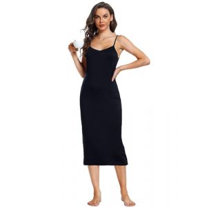 Sopesil Fond de Robes Longue Lingerie Femme Chemise de Nuit Modal Jupon sous Robe Bandouli&egrave;re R&eacute;glable El&eacute;gant Sexy Fonds de Robe Femme, Noir,M (Sopesil Direct, neuf)