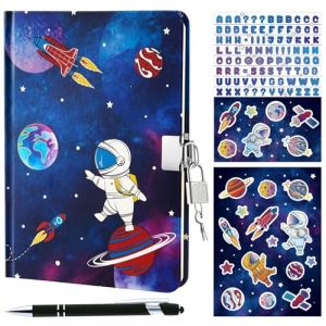 WERNNSAI Ensemble de Journal de Espace - Cahier Lumineux pour Garçons Enfants École Voyage Agenda Privé Couverture Rigide Écriture Bloc Notes Stylo à Bille Autocollants Avec Serrure et Clés (Nuoly, neuf)