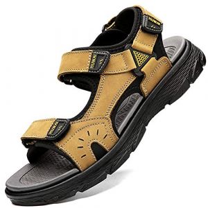 Lvptsh Sandales de Randonnée Sandales de Marche Homme Cuir Été Extérieur Chaussures de Sport Plage Chaussures d'eau eau Plage Closed-Toe Sandals Homme,Jaune 1,EU41 (SIDE Trade Co., Ltd., neuf)