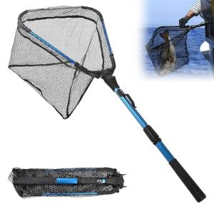 Epuisette Peche, Telescopique Pliante avec Manche Extensible en Aluminium pour Truite Carpe Poisson Chat Pratique pour Kayak Bateau, Epuisette Bassin Robuste, Epuisette Carpe Facile a Utiliser 90cm (TRUST AND BU, neuf)