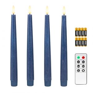 Fanna Lot de 4 bougies chandelier led avec minuterie, chandelle led pour Couronne de Noël avec télécommande et Piles incluses H 24.5cm - Bleu profond (KingScope, neuf)
