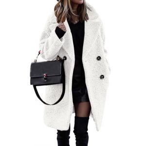 ORANDESIGNE Manteau d'hiver Femme Duveteux Polaire Revers Manches Longues Bouton Chaud Fausse Fourrure V&ecirc;tements D'ext&eacute;rieur Veste Sherpa Cardigan A Blanc S (Wowmart Zoo X., neuf)