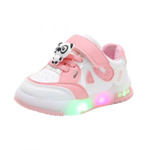 Basket Enfant Fille LED Lumineuse 0-6 Ans Chaussure Fille Montante Scratch Sport Running Pas Cher Mode Mesh Panda Mignon Confortable Sneakers Fille Caoutchouc (25 EU, E-Rose) (SoLu DAY8, neuf)