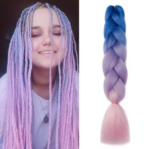 Dcbaboo Extensions capillaires en cheveux synth&eacute;tiques Kanekalon ombr&eacute;, &agrave; tresser, &agrave; crocheter, &agrave; crocheter, 100 g, bleu-violet-rose (Dcbaboo, neuf)
