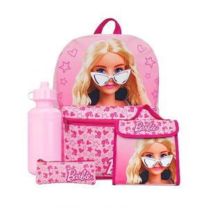 Barbie Sac A Dos | Sac à Dos, Bouteille, Sac Lunch et Trousse Crayon | Cartable Pour Fille | Rose (Character FR, neuf)