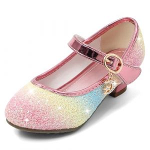Cheerful Mario 5-10 Ans Chaussures Princesse Filles Paillettes Ballerines Mary Jane &agrave; Talon Scintillantes pour Enfant N&eacute;on 33 EU (Minga, neuf)