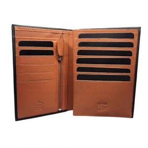 Frédéric Johns Portefeuille Cuir - Portefeuille Carte Grise - Portefeuille permis de Conduire - Portefeuille RFID - Format 3 Volets - Design français - modèle Tower (Noir) (Noir/Orange) (LILOSAC, neuf)