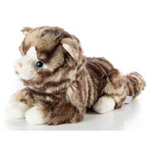 Uni-Toys - Chat Domestique Gris tigré, couché - 25 cm (Longueur) - Chat en Peluche - Doudou (Uni-Toys Shop, neuf)