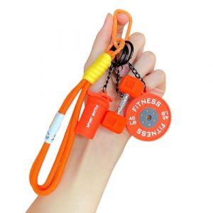 Porte-cl&eacute;s halt&egrave;re en silicone avec poign&eacute;e en m&eacute;tal - Cadeau de motivation pour le fitness et la gym, parfait pour la d&eacute;coration ext&eacute;rieure et les amateurs de fitness, Orange, 4.6 Centimeters X 5.5 (ManMelongena, neuf)