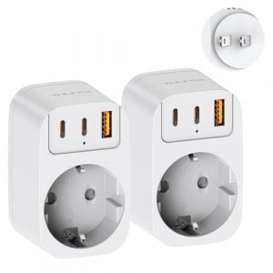 THUNIX Adaptateur de Voyage Prise Japon, Type A, Compact Adaptateur Prise EU vers Japon avec 1 USB et 2 Type C pour Japon, Chine, Tha&iuml;lande, Canada, Blanc-Lot de 2 (Thunix Direct, neuf)