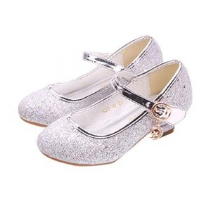 YOSICIL Chaussures Habill&eacute;es Fille Ferm&eacute;e Costume Chaussures Princesse Elsa Talons Hauts Enfants Antid&eacute;rapant No&euml;l Cadeau D&rsquo;Anniversaire Robe Sandales Carnaval F&ecirc;te Mariage,Argent,38 (YOSICIL., neuf)
