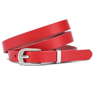 Frentree Ceinture en cuir pour femme, FABRIQU&Eacute; EN ALLEMAGNE 1,5 cm de large en cuir v&eacute;ritable, pour robe et pantalon de costume, 100% cuir, rouge, 85 cm (Frentree Official, neuf)