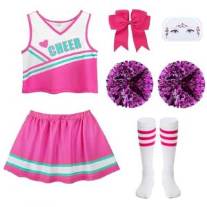 Aitsite Costume de pom-pom girl pour enfant - Costume de pom-pom girl - Avec chaussettes &agrave; pompons - Pour carnaval, f&ecirc;te &agrave; th&egrave;me (rose, 130) (MARITIME NATURALS LTD, neuf)