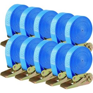 10 PCS 800 kg Sangle &agrave; Cliquet,6 m de Long, Sangle de Serrage en Polyester de 25 mm, Jeu de Sangles D'arrimage Robustes, pour S&eacute;curiser Les Charges (Bleu) (Cococloud, neuf)