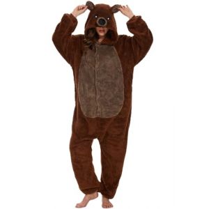 LATH.PIN Pyjama Combinaison Panda Unisexe Adulte Animal Onesie Cosplay Halloween Carnaval Costumes Femme Pyjama Animaux Costumes Hiver, Ours marron, S (Mescara, neuf)