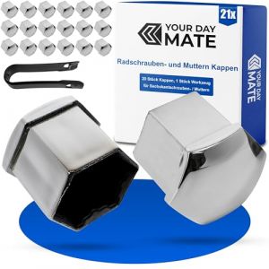 Cache-écrous de roues 17 mm, 20 x cache-boulons de pneus avec outil de démontage, Universel pour toutes marques de voiture, Cache-vis jante en plastique, Ø 1,7 cm, Cache écrou de roue avec tête de vis (Your Day Mate, neuf)