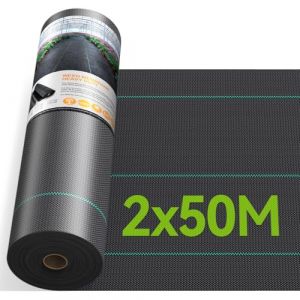 iropro Toile de Paillage 2m x 50m Geotextile,de Paillage Bache Geotextile Toile Anti Mauvaises Herbes Tissu Perm&eacute;able &agrave; l'eau, 90GMS R&eacute;siste Rayons UV,Anti Repousse- 100㎡ de Geotextile Noir (Dreamome FR, neuf)