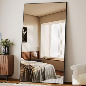 BEAUTYPEAK Grand miroir de sol surdimensionné 102 x 218 cm, incassable, sur pied à suspendre ou à poser au mur, grand miroir de sol avec support pour chambre à coucher, salon ou dressing (VOOBANG, neuf)