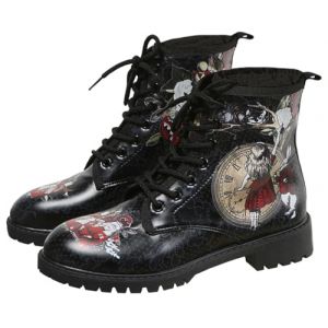 Ulalaza Bottes pour Femmes Bout Rond Talons Bloc Bottines Plateforme Gothique &Agrave; Lacets Punk Bottes De Combat De Moto en Cuir Imprim&eacute; Multicolore Grosses Bottes Courtes (ToBe-One, neuf)