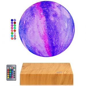Lampe de lune en l&eacute;vitation - Lampe de lune flottante &agrave; 16 couleurs LED, l&eacute;vitation magn&eacute;tique, lumi&egrave;res de nuit de lune 3D avec t&eacute;l&eacute;commande pour le bureau, la d&eacute;coration de la pi&egrave;ce, cadeaux (teyangqi, neuf)