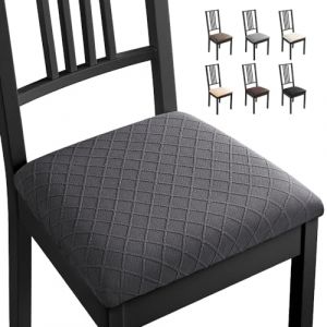 Eozakavod Housse de Chaise 4 Pi&egrave;ces Housse de Coussin de Chaise Housse de Salle &agrave; Manger,D&eacute;montable Housse Assise Chaise Elastique Jacquard Lavables pour Salle &agrave; Mange(Gris Fonc&eacute;, 4 PCS)-B (Eckonaver, neuf)
