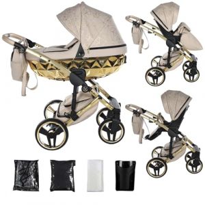 Junama Poussette Diamond Heart 2en1 3en1 4en1 (07 - beige et or, 2en1) (Exclusive Prams, neuf)